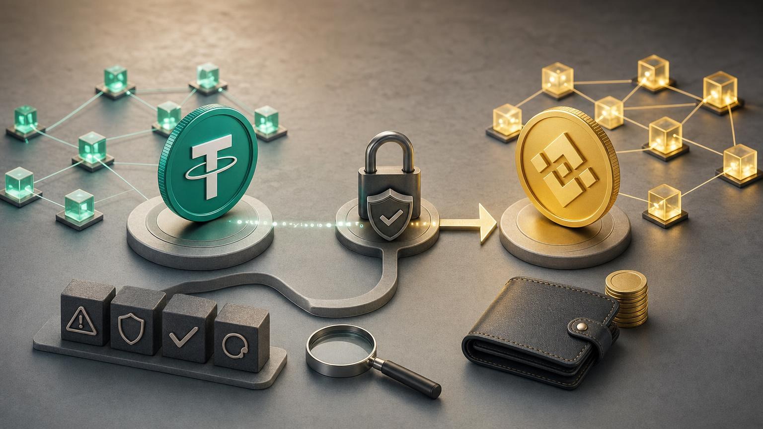 USDT in BNB tauschen: Netzwerke richtig wählen und Fehler vermeiden 1 Wallet und Tauschmaske mit USDT, BNB, Empfängeradresse und übereinstimmender BNB-Smart-Chain-Auswahl